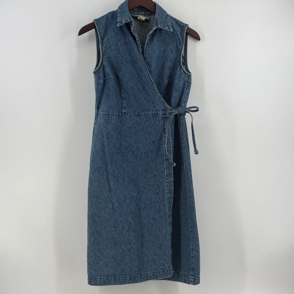 Carol Anderson California Blue Denim Wrap Dress Sleeveless Midi Size 4 Vintage‎